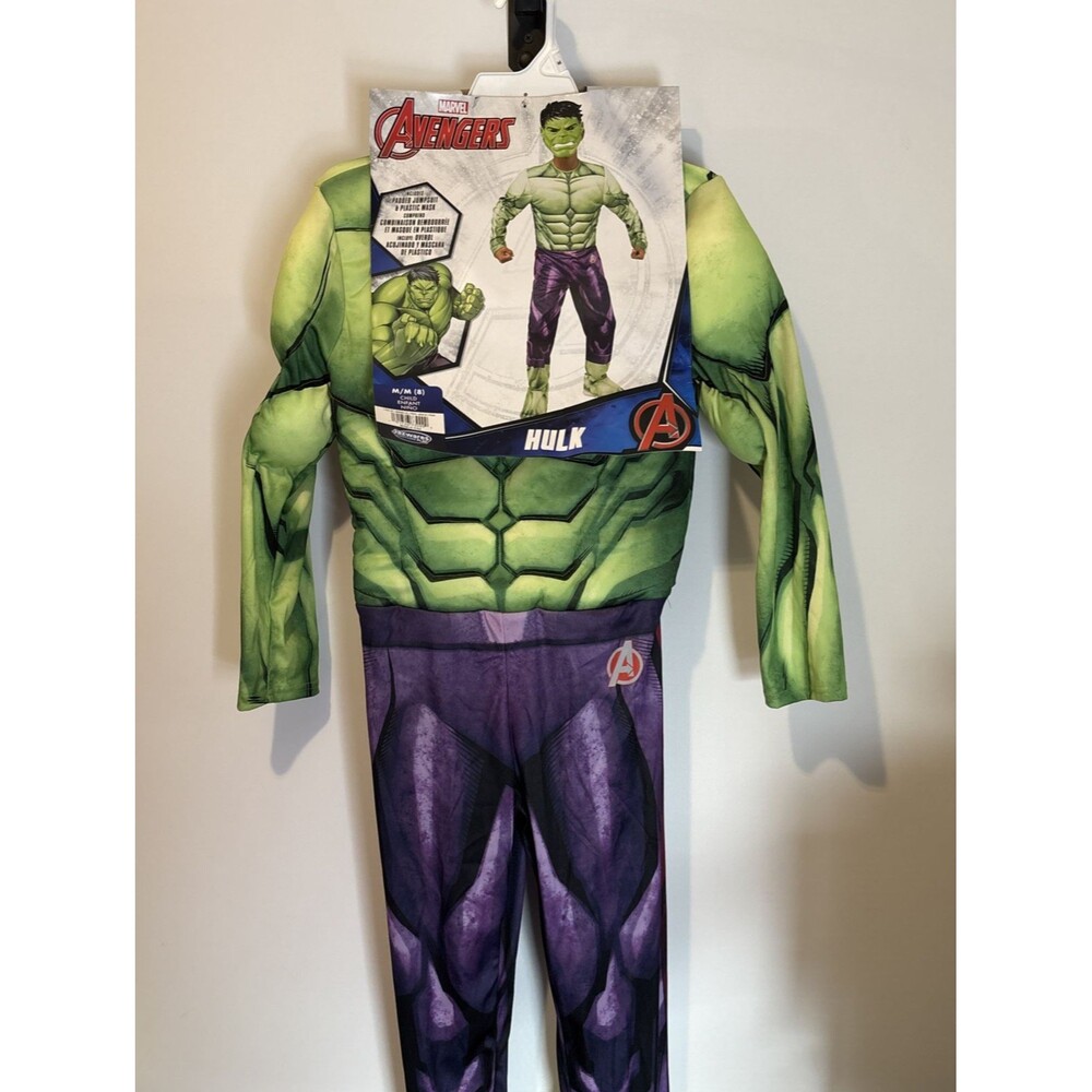 Incredible Hulk Costume M 8 Boy Marvel Avengers Padded Jumpsuit & Mask NWT Party